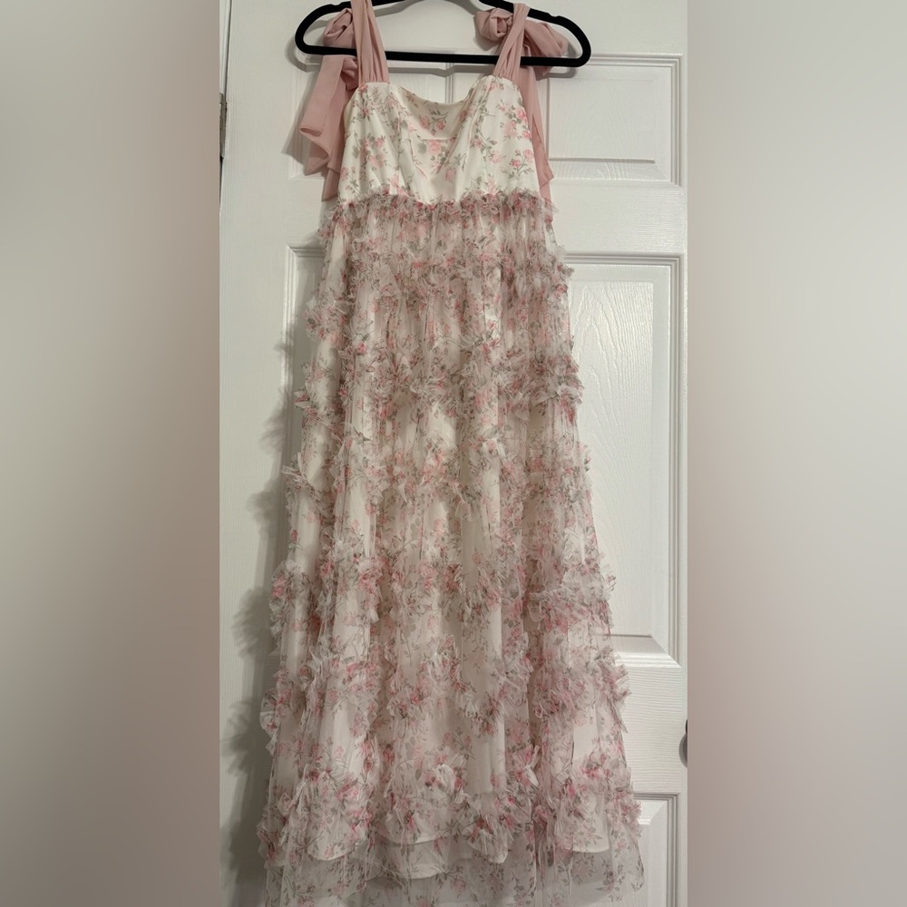 Pink Ruffled A-Line Midi Dress for Cocktail